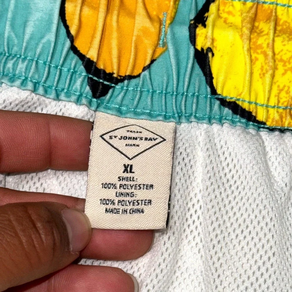 St. John's Bay Swim Shorts Mens XL Blue Yellow Allover Lemon Print Swimwear